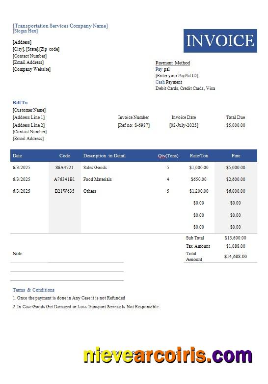 Free Transportation Invoice